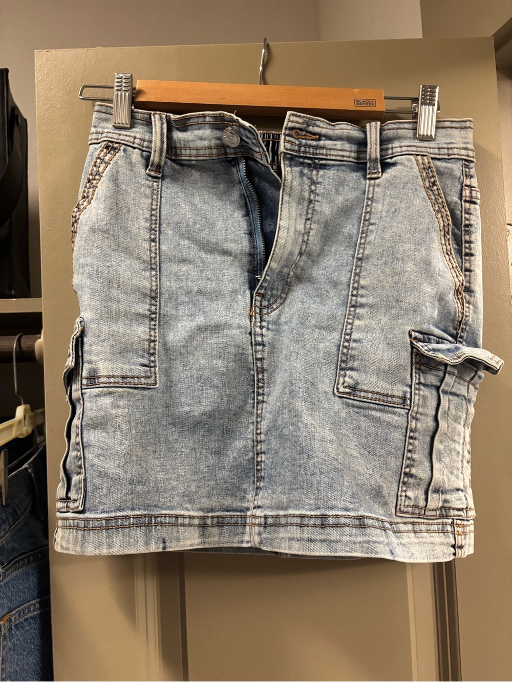 Light Wash Denim Cargo Skirt - Women's